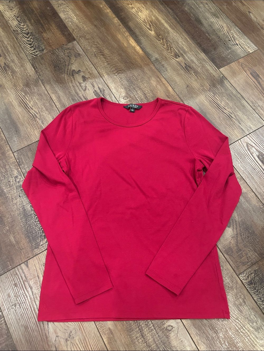 Lauren Ralph Lauren Bright Red Long-Sleeve Crewneck Tee